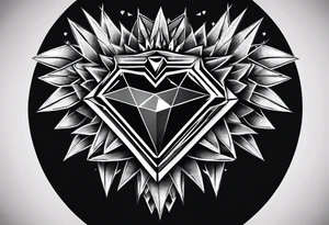 heart diamond black hexagon with spikes on top and black background tattoo idea