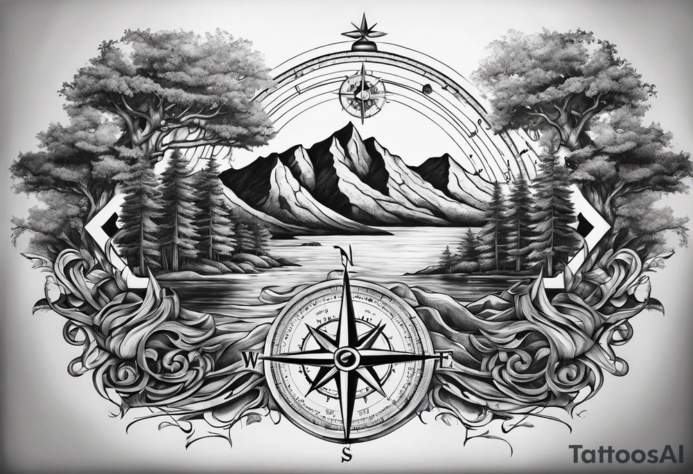 mountains sea 
music compass tree roots tattoo idea