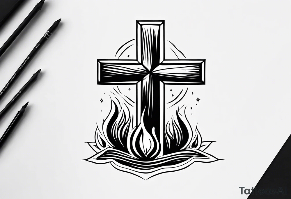 cross with campfire tattoo idea