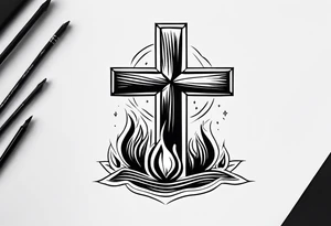 cross with campfire tattoo idea