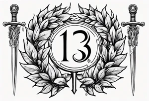 number 13 centered in a laurel leaf wreath and a sword going through the center of the wreath tattoo idea
