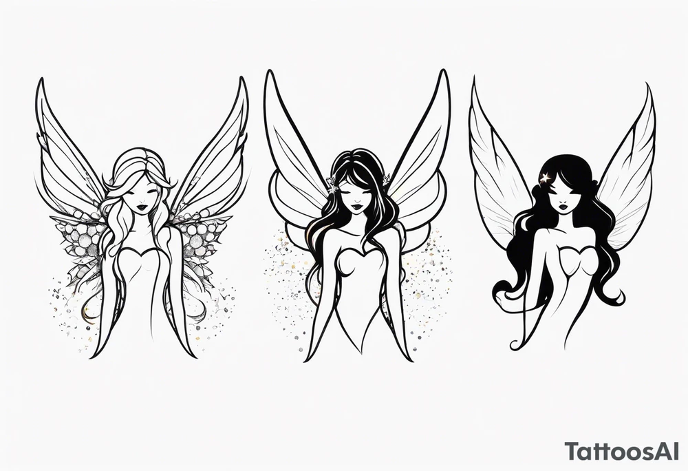 4 different fairies with sparkles and unique wings tattoo idea