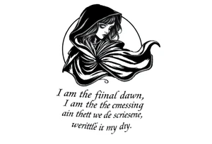 Gothic girl with a cape on in demi light circled around with these lyrics " I am the final dawn I am the flood and what was missing from those scriptures will be written in my blood" tattoo idea