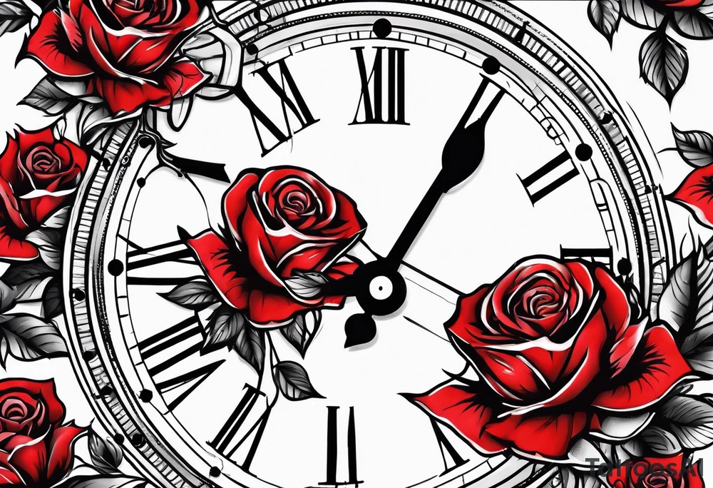 Rose birds clock tattoo idea