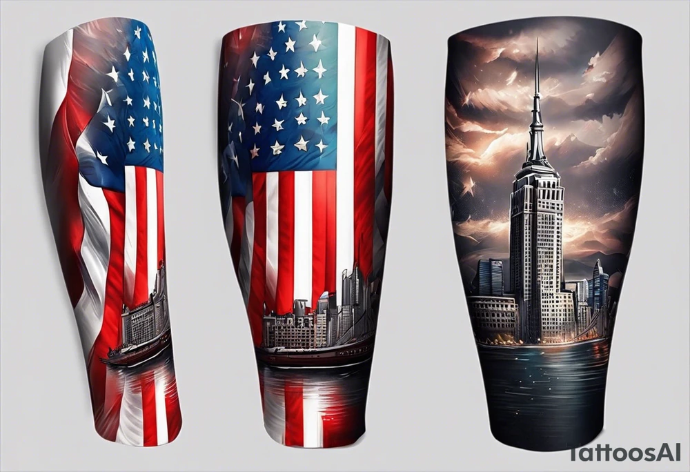 american flag leg sleeve tattoo idea