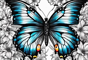 5. Butterfly: “A vibrant butterfly with colorful wings, resting on a flower, showcasing transformation and beauty.” tattoo idea