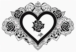 A big heart with my Japanese middle name (minoru) in Japanese characters inside of the heart. With 2 crosses and a rose inside of it tattoo idea