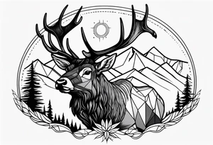 majestic elk with mountains in the background tattoo idea