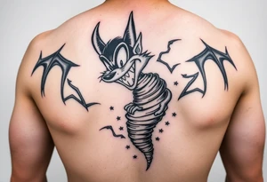 LOONEY toons tazmanian devil with half his body a tornado add initials BD, TD, LJ, MA, HE in the tornado on an upper arm tattoo idea