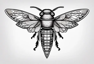 Cicada stippled and shaded with sword going through it tattoo idea