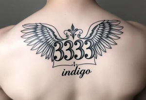 Angel number 333 with the name indigo in it tattoo idea