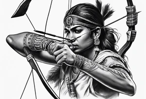 indian archer aiming towards front realism tattoo idea