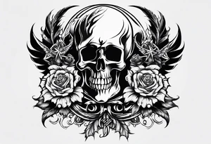 Un crâne assez hardcore avec une iroquoise en coupe de cheveux sur le crâne style punk/métal avec des flammes derrière et avec 2 os qui forment une croix tattoo idea