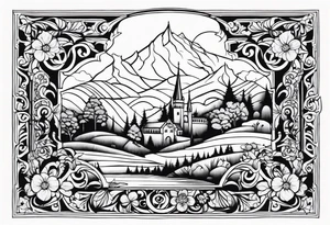 medieval tribal city 
floral  land sky vignette tattoo idea