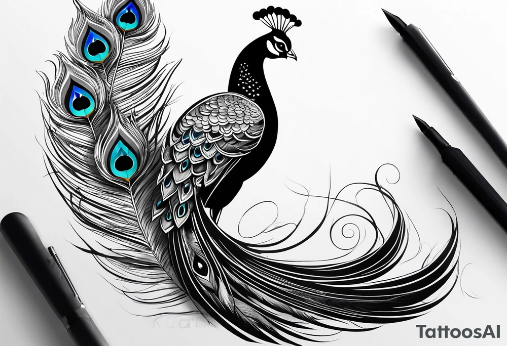 pen arrow peacock feather tattoo idea