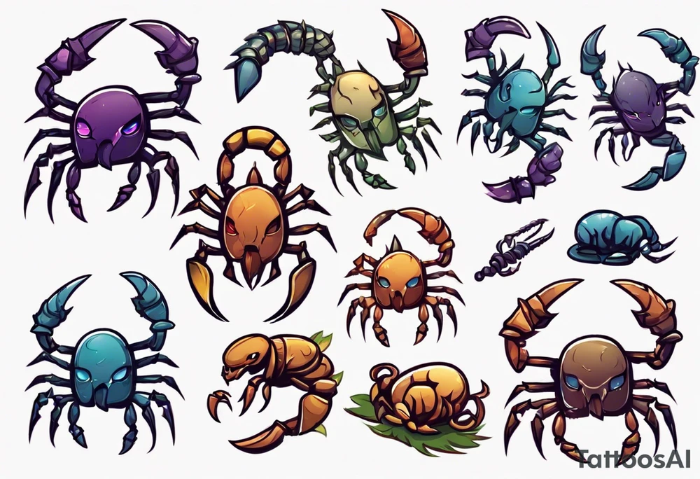 background that represents game development and designs with a scorpion make it magical, and cute tattoo idea