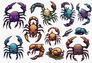 background that represents game development and designs with a scorpion make it magical, and cute tattoo idea