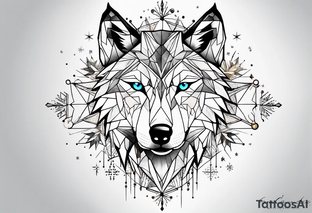 Constellation, two animal wolf, géométric, snowflake tattoo idea