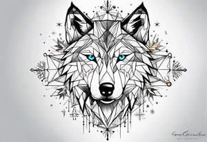Constellation, two animal wolf, géométric, snowflake tattoo idea