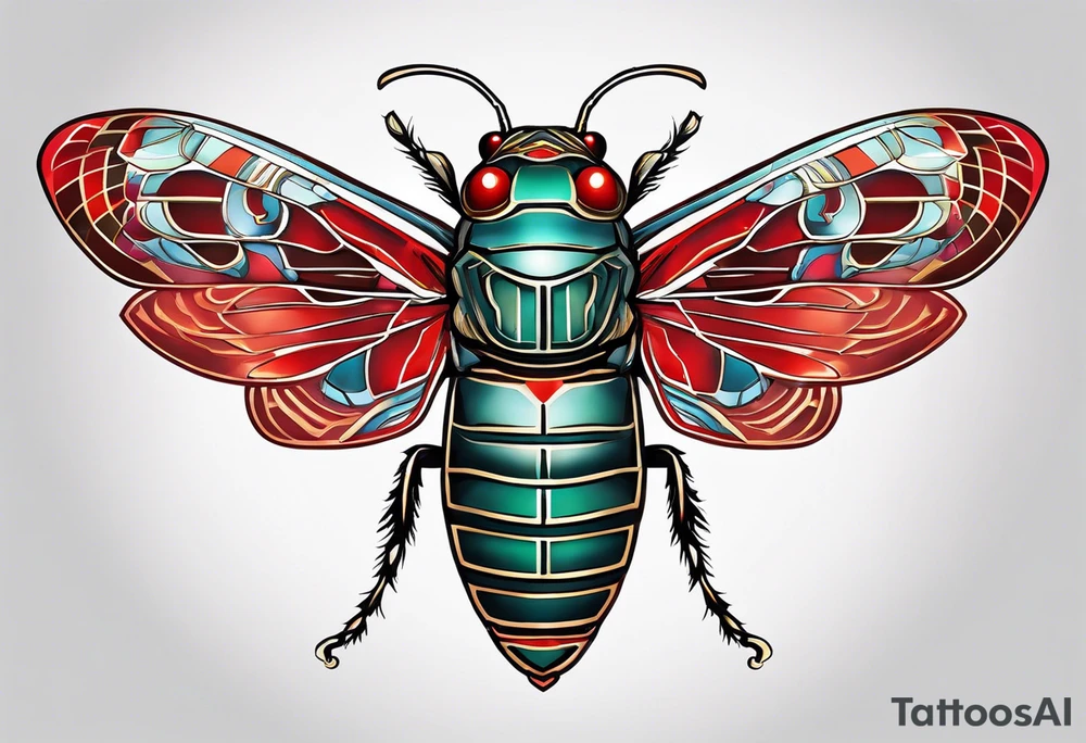 cicada on top of red greek visuals tattoo idea