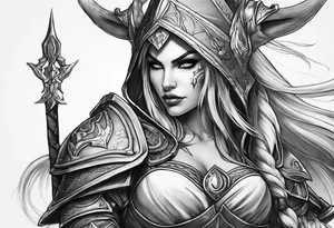 sylvanas from world of warcraft include her bow and armor tattoo idea