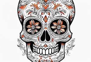 Mexican skull with smoke coming from the bottom orange and red tattoo idea