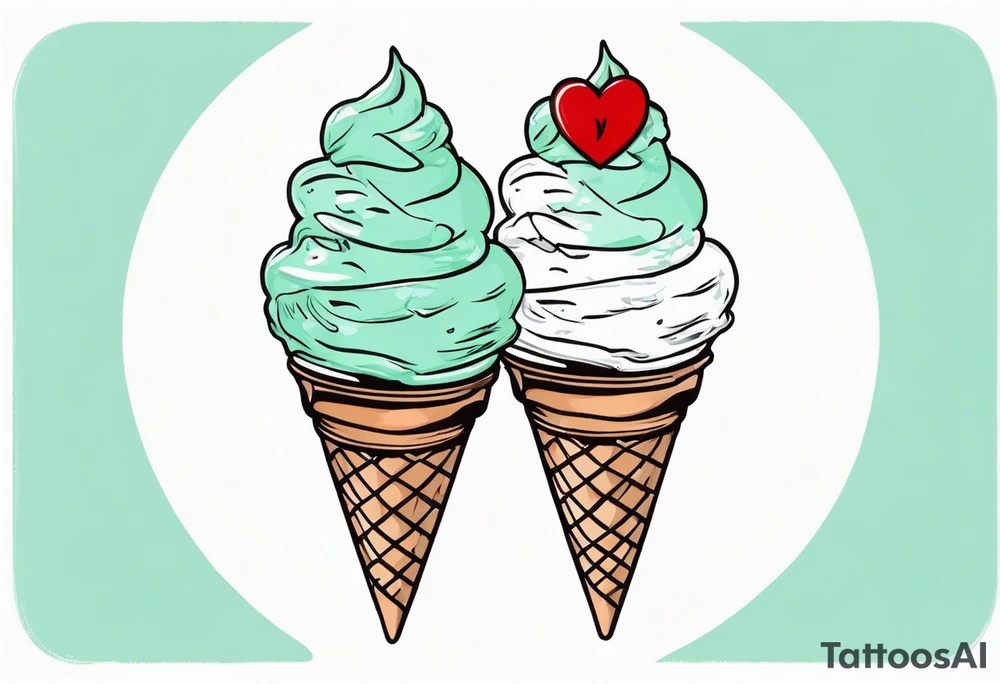 mint chocolate chip ice cream cone with small red heart on it somewhere. tattoo idea
