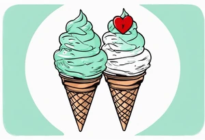 mint chocolate chip ice cream cone with small red heart on it somewhere. tattoo idea