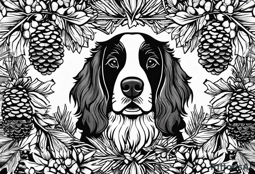 name Waylon dog date 9/15/23 pinecones and trees tattoo idea