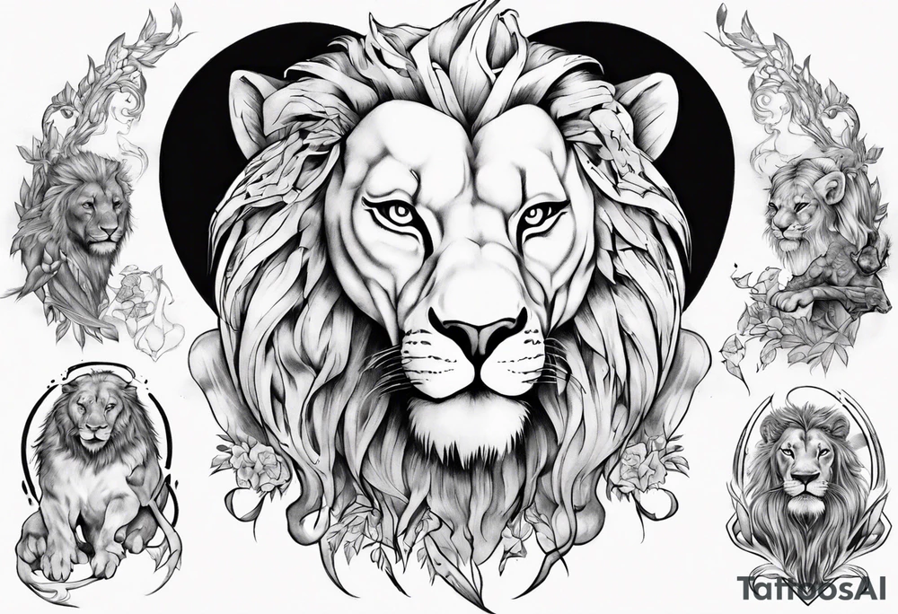 Elf taming an lion tattoo idea