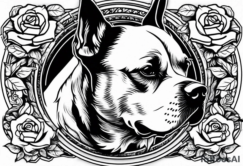 dog eating a rose bush tattoo idea