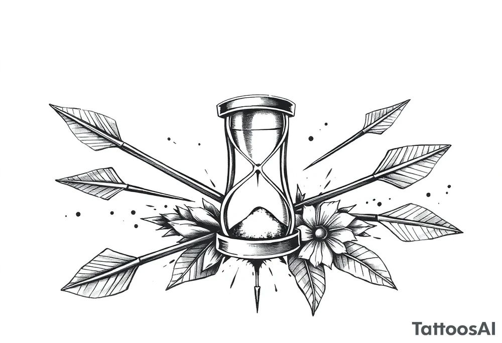 Detailed arrows pointing different ways with hourglass and compass over top tattoo idea