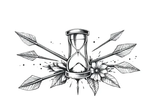 Detailed arrows pointing different ways with hourglass and compass over top tattoo idea