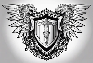 Valhalla sword  fire chains shield wings tattoo idea