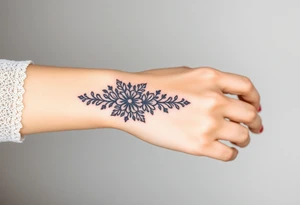 A delicate black lace band wrapped around the wrist, featuring intricate floral and filigree patterns tattoo idea