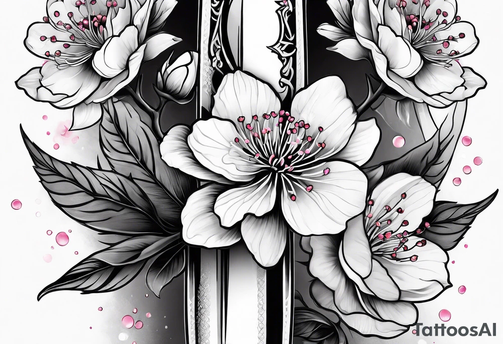 dagger cherry blossom tattoo idea
