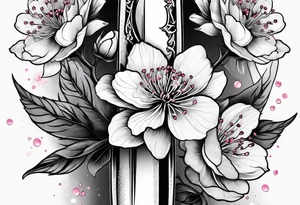 dagger cherry blossom tattoo idea