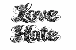 Blooming roses forming the letters of love/hate
delicate script. tattoo idea