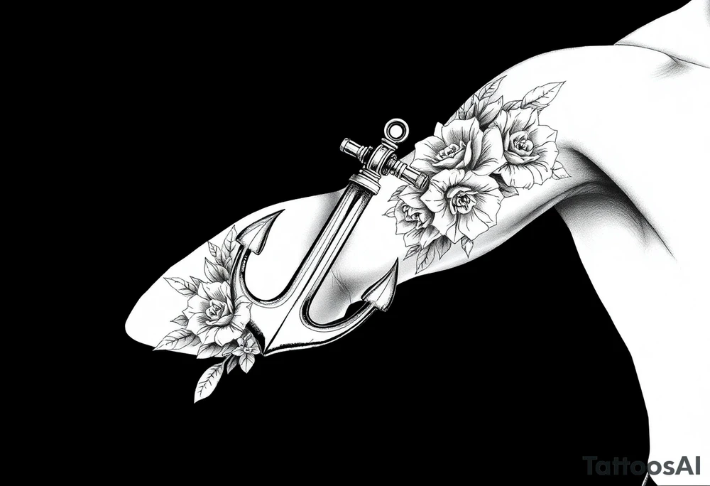 Anchor and roses tattoo idea