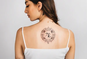 A tattoo in delicate style, so gentle. The symbol zodiac sign, Leo. The sketch should include fire, something delicate like that, and the numbers 7 and 8. tattoo idea