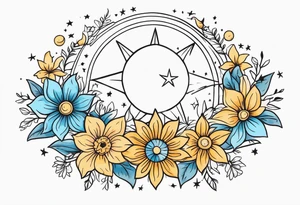 Western floral with sun stars and moon. Mirrored tattoo idea