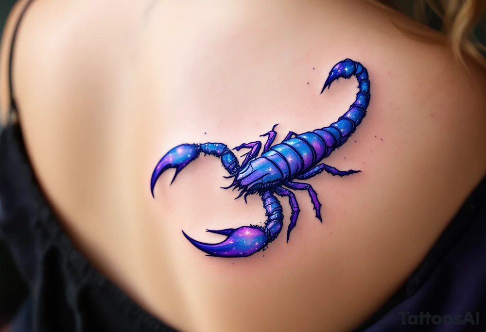 The Scorpius uder its star constellation slashes across the night sky like a violet scorpion tail ready to strike tattoo idea