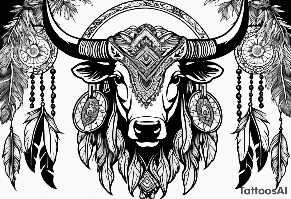 Native american taurus, flowers, dream catcher, tattoo idea