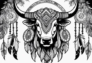 Native american taurus, flowers, dream catcher, tattoo idea