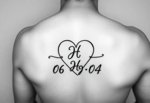 06-09-04 written and under the date is a heart inside the heart is a letter H in cursive on the lower back waist tattoo idea