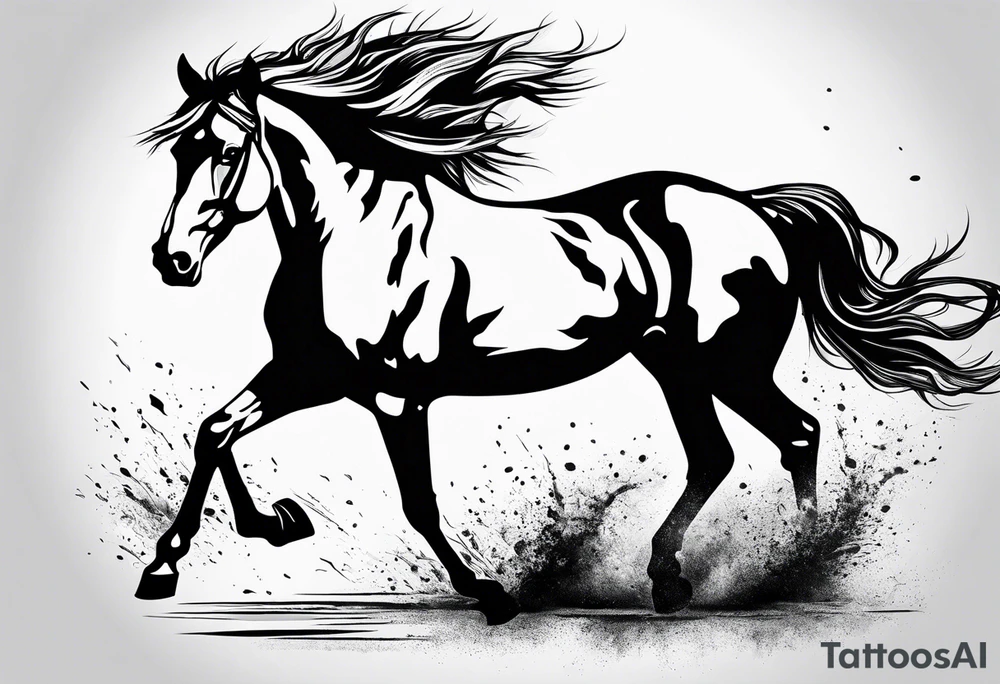 Mustang horse running along blood stomping tattoo idea Mustang horse running along blood stomping tattoo idea