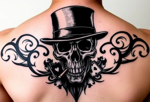 skull with top-hat,cigar in his mouth and playing cards. tattoo idea