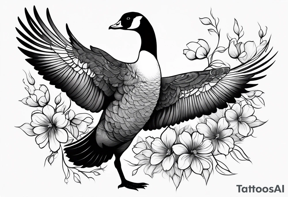 canadian goose taking off profile flowers tattoo idea