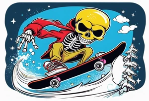 American traditional skeleton with new school snowboard doing a 360 tattoo idea