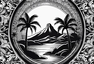 gambling sun palm tree tattoo idea